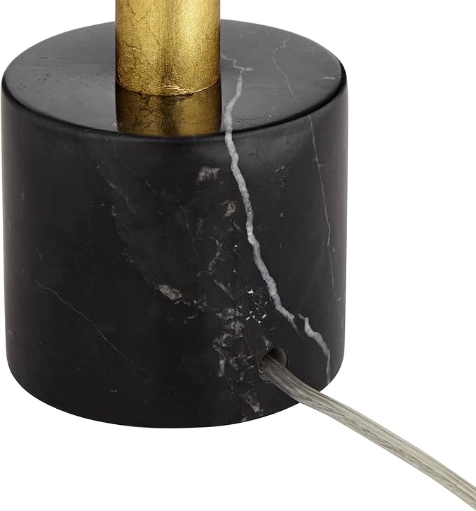 Possini Euro Design Minerva 32" Tall Large Modern Glam Luxury End Table Lamp Sculptural Gold Leaf Finish Marble Black Shade Living Room Bedroom Bedside Nightstand House Office Home Reading Kitchen