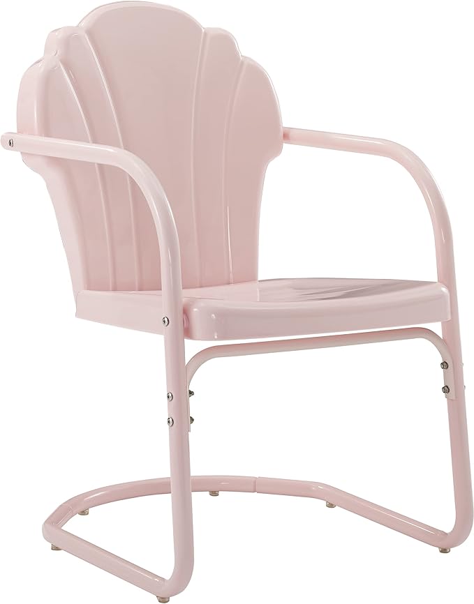 Crosley Furniture Tulip 2-Piece Outdoor Chair Set, Retro Metal Patio Chairs for Dining, Porch, Deck, Balcony, Pastel Pink Gloss