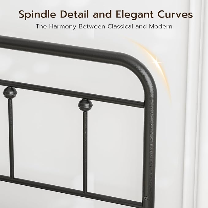Black Metal King Size Headboard, Height Adjustable, Farmhouse Victorian Wrought Iron Headboards Only for Bedroom