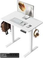 FEZIBO One-Piece Standing Desk Adjustable Height Stand up Home Office Desk, 32x20 Inch Electric Standing Computer Desk, with 4 Memory Presets, Headphone Hook, White