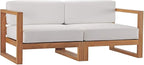 Modway EEI-4256-NAT-WHI-SET Upland Patio Teak Wood 2-Piece Sectional Sofa Loveseat, Natural White