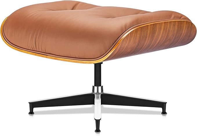 Top Grain Leather, Mid Century Chaise Lounge Chair and Ottoman, Modern Chair Classic Design, Heavy Duty Base Support for Living Room Study Lounge Office, Walnut-Brown, Heightening