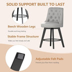 MINCETA Set of 2 Upholstered Bar Stools - 26 Inch Swivel Counter Height Stools with Low Tufted Back, Footrest & Performance Fabric - Round Seat for Kitchen Island & Home Bar Light Gray