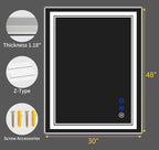 48"x30" LED Bathroom Mirror with Anti-Fog, Stepless Dimmable Lights, 3 Color Modes, Shatter-Proof Tempered Glass, Memory Function & Waterproof Design