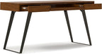 SIMPLIHOME Lowry Desk - 54-Inch Wide Solid Walnut Veneer and Metal Writing Desk, Modern Industrial Home Office Computer Table for Workspace with 2 Drawers and Flip-Down Keyboard Tray
