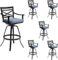 Pellebant Set of 6 Outdoor Bar Stools 30", Aluminum Swivel Patio Bar Height Bar Stools with Back & Footrest, for Deck Lawn Garden(Spectrum Denim)