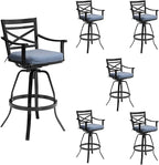 Pellebant Set of 6 Outdoor Bar Stools 30", Aluminum Swivel Patio Bar Height Bar Stools with Back & Footrest, for Deck Lawn Garden(Spectrum Denim)