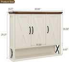 Bathroom Wall Cabinet, Farmhouse Medicine Cabinet with Adjustable Wood Shelf & 3 Doors, Over The Toilet Storage Cabinet for Wall Mounted for Bathroom Laundry Room Kitchen, White and Brown