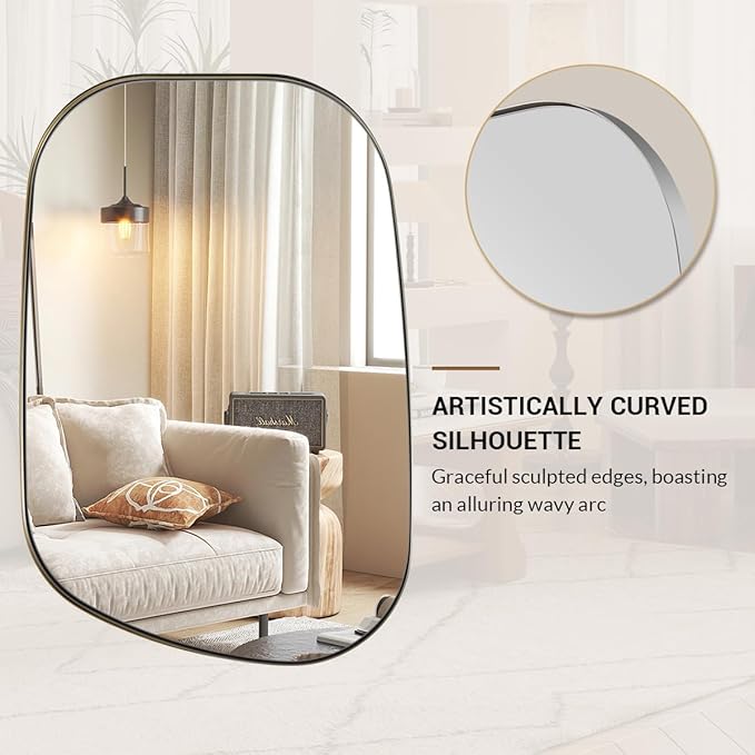 ANDY STAR 24"x32" Chrome Mirror, Silver Asymmetrical Wall Mirror for Bathroom, Unique Irregular Design with SUS304 Stainless Steel Metal Frame, Ideal for Bathroom, Bedroom, Entryway