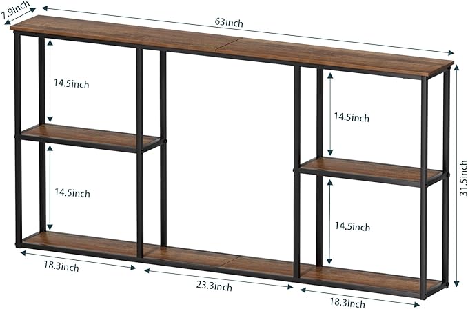 WOHOMO Console Table,3-Tier Small Entryway Tables,Narrow Sofa Table for Hallway,Rustic Brown(63 inch)