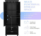 Polibi Tall Storage Cabinet with 2 Drawers, 3-Tier Adjustable Shelves & 2 Doors, Floor Freestanding Cabinet for Bathroom, Living Room, Black