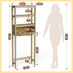 Over The Toilet Storage Cabinet, 3-Tier Behind Toilet Bathroom Organizer, Wooden Above Toilet Storage Shelf with Rattan Door, Space Saver for Restroom, Bathroom, Laundry