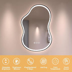 WTTY LED Irregular Bathroom Mirror 26x46 Inch with Front & Back Lights - Asymmetrical Design, Anti-Fog, Dimmable 3 Color Temperatures, Shatterproof Glass, Horizontal or Vertical Mount (Black Frame)