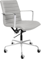 Laura Davidson Furniture SOHO II Ribbed Office Chair - Mid Back Desk Chair, Ergonomically Designed with Arm Rest & Swivel, Made of Faux Leather, Grey, Computer Chair
