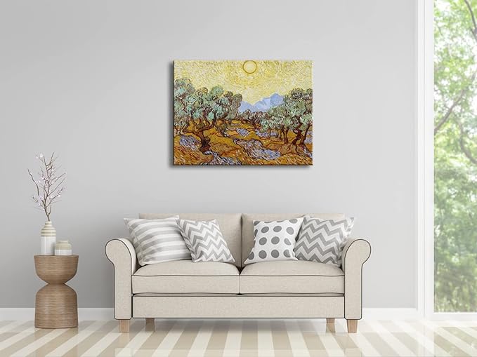 Wieco Art Canvas Wall Art Print of Vincent Van Gogh Paintings Olive Trees with Yellow Sky and Sun Field Pictures Artwork Wall Art for home Decoration and Wall Decor