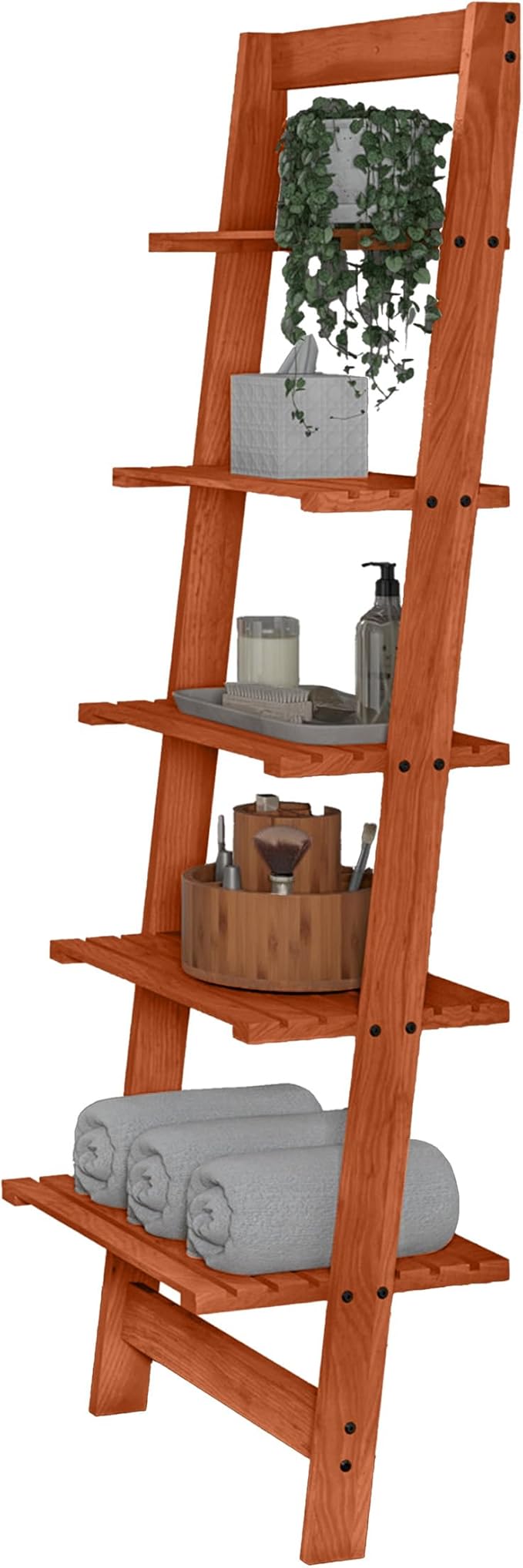 5-Tier Ladder Shelf - 50-Inch Narrow Leaning Bookshelf - Wooden Bookcase for Living Room, Bathroom, Kitchen, Office, or Bedroom Furniture by Lavish Home (Cherry)