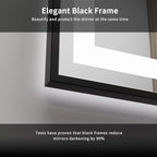Bathroom Mirrors with Lights, 55x28 Inch Black Framed Gradient Front and Backlit LED Vanity Mirror, 3 Colors Dimmable CRI>90, IP54 Enhanced Anti-Fog Smart Mirror