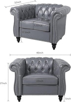 Living Room Chair, Modern Leather Chesterfield Sofa Chair, Mid Century Single Sofa Couch Chair with Tufted Back and Rolled Arms, Accent Sofa Chair for Living Room Apartment, Grey