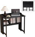 Folding Table with Storage Shelf,32.7 Inch Foldable Computer Desk for Small Spaces,Small Writing Desk for Bedroom Home Office Dorm and Apartment (Black)