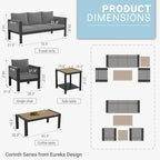 Corinth 2-Piece Aluminum Patio Conversation Set - Outdoor, Porch, Balcony, Yard, Gardern, All Weather, 1 Ergonomic Design 3 Seater Sofa and 1 Coffee Table, Grey