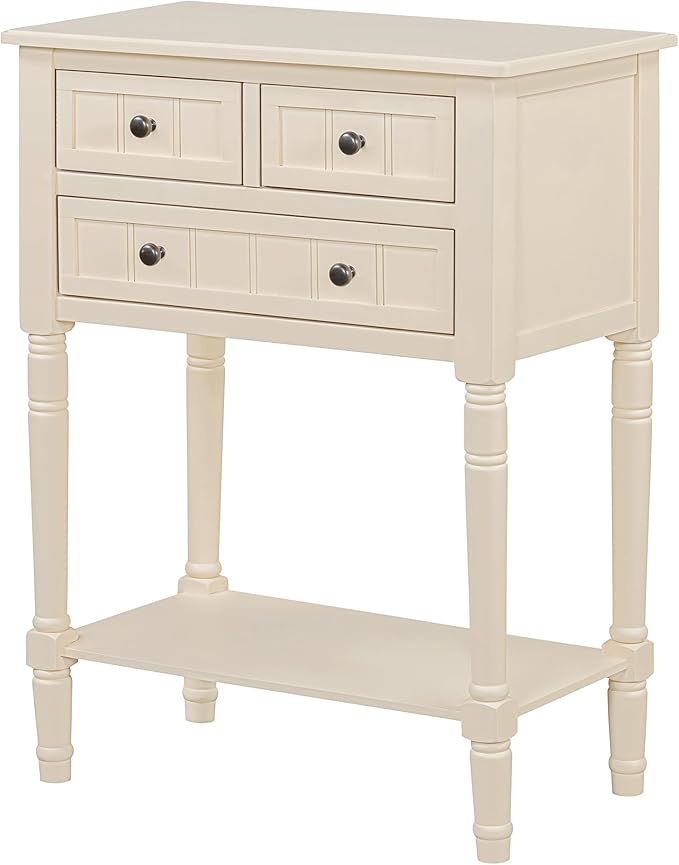 Knocbel Slim Antique Entry Console Table with 3 Drawers & Bottom Open Shelf, Solid Wood Narrow Sofa Couch Table for Entryway Hallway Living Room 23.7" W x 13" D x 31.4" H Beige