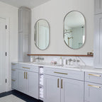 ANDY STAR 26x38’’ Brushed Nickel Oval Bathroom Mirror, Pill-Shaped Nickel Mirror Metal Framed, Stainless Steel Anti-Rust, Wall-Mounted Vertical/Horizontal