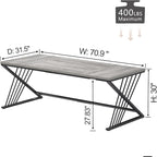 FOLUBAN 70.9" Industrial Computer Desk with Z-Shaped Legs, Modern Home Office Desk for 2 Person, Large Gaming Executive Workstation Study Table for Bedroom Writing, Light Grey