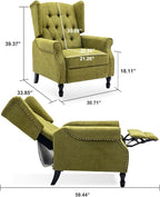Wingback Recliner Chair, Modern Accent Arm Chair for Living Room/Bedroom/Office/Home Theater, Dark Green