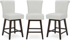 CHITA 26 Inch Counter Height Swivel Bar Stools Set of 3, FSC Certified Modern Upholstered Faux Leather Swivel Barstool Chair with Back, White