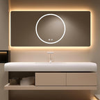 44IN Bathroom Vanity with Sink - Bathroom Cabinet Set has 2 Drawers & Overflow Hole Wall Mounted | LED Practical Defogging Mirror, Open Compartments, Seamless Rock Slab Basin (Khaki)