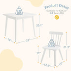 Curipeer Windsor Kids Table and 2 Chair Set, Rubberwood Toddler Table and Chair Set for Art, Play, Craft, Activity, with Non-Slip Legs Round Edge Design, White