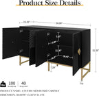 Sideboard Buffet Cabinet with Storage - Accent Storage Cabinet with Doors, Wood 4 Doors Cabinet with Metal Legs, 60" Buffets & Sideboards, Modern Credenza for Living Room (Black)