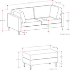 SIMPLIHOME Ava Sofa and Ottoman in 100% Recycled Polyester Performance Fabric, Cream, 76-inch-Wide 2-Seater Loveseat and Matching 36-inch-Wide Table Ottoman for Living Room, 2-Piece Set