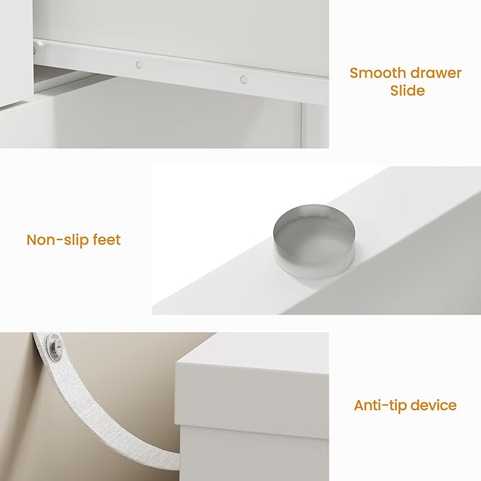 RoyalCraft 7 Drawer Dresser, 47'' Wide Modern Chest of Drawers with Gold Knobs, Wooden TV Stand Storage Organizer for Bedroom, Living Room, Entryway, White