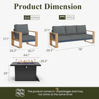 LayinSun 4 Pieces Aluminum Patio Furniture Set with Fire Pit Table, Oversized Seat with Hight Back, Outdoor Conversation Sets for Porch, Balcony, Deck