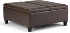 SIMPLIHOME Ellis 36 inch Wide Contemporary Square Coffee Table Storage Ottoman in Chocolate Brown Vegan Faux Leather, Assembled, For the Living Room and Bedroom