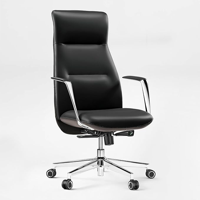 EUREKA ERGONOMIC Royal Slim Executive High Back Black Leather Office Chair, Home Desk Chair for Adults, Big and Tall with Wheels, Swivel Rolling