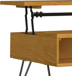 SIMPLIHOME Hunter Small Lift Top Coffee Table - 36 inch Wide Solid Oak Veneer and Metal Industrial Cocktail Table in Oak, Living Room Table with Hidden Storage, 2 Cubbies, and Hairpin Legs