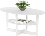 Furinno Jaya Oval Coffee Table, 35.43 (W) x 16.49 (H) x 19.69 (D) inches, White