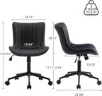 YOUNIKE Black Compact Home Office Desk Chair with Wheels Comfy Armless Cute Vanity Chair with Adjustable Rocking Back Modern Leather Upholstered Rolling Swivel Small Task Drafting Sewing Chair