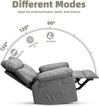 GarveeHome Oversized Recliner Chairs, Classic Manual Leather Recliner, Home Theater Seating with Lumbar & Arms Support for Living Room, Bedroom and Nursery - Grey