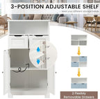 COSTWAY Bathroom Storage Cabinet, Freestanding Storage Organizer with 2 Drawers & Adjustable Shelf, Wooden Floor Cabinet for Living Room, Bedroom, Kitchen, Entryway (White)