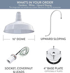 Steel Lighting Co. Gardena Barn Light | Outdoor Wall Mounted | 16" Dome | Upslope Gooseneck | Farmhouse Light Made in America | White Exterior/White Interior