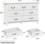 White Dresser for Bedroom, Modern 7 Drawer Double Dresser with Vintage Gold Antique Handles, Chest of Drawers for Bedroom, Antique White