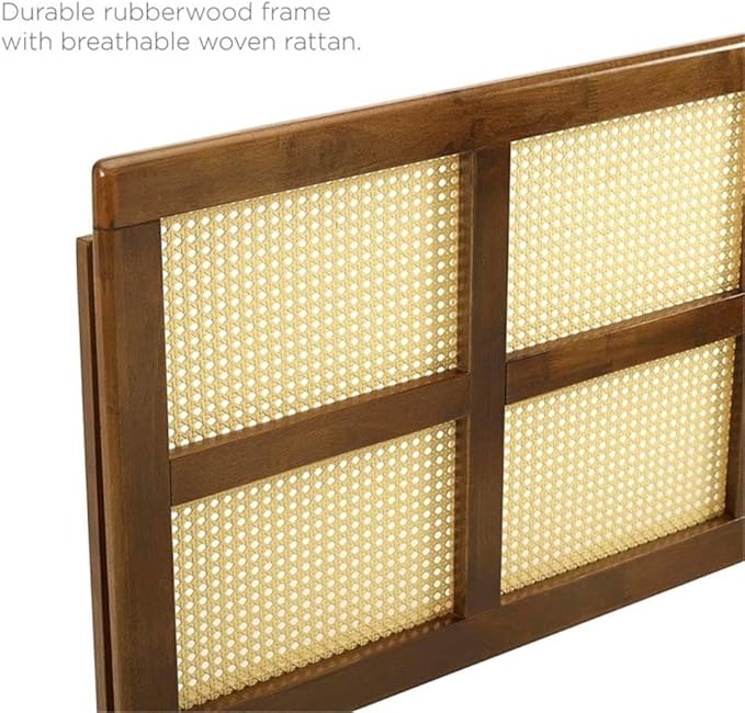 Pemberly Row Cane Rattan and Rubberwood Full Headboard in Walnut