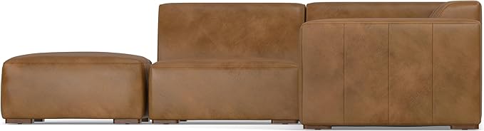 SIMPLIHOME Rex Left Corner Sectional Modular Sofa and Ottoman Set in Full-Grain Genuine Leather, Sienna, 116-inch-wide L-Shaped Leather Sofa and Matching 34-inch-Wide Table Ottoman for Living Room