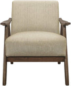 Lexicon Mid Century Modern Accent Chair with Solid Wood Frame in Walnut Finish, Upholstered Living Room Lounge Arm Chair, Thick and Comfy Innerspring Seat Cushion, Linen-Look Fabric, Light Brown