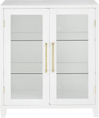Crosley Furniture Roarke Stackable Glass Door Kitchen Pantry Storage Cabinet, Accent Cabinets for Entryway, White