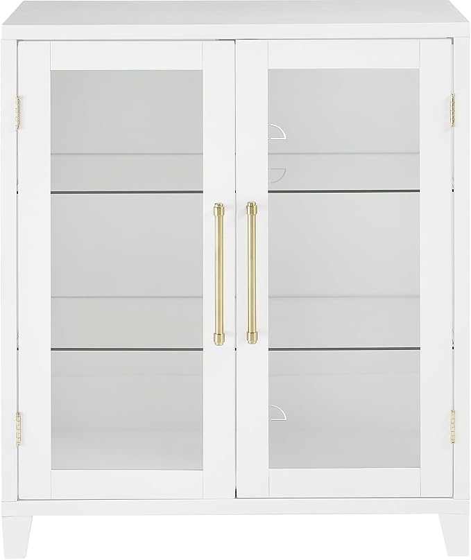 Crosley Furniture Roarke Stackable Glass Door Kitchen Pantry Storage Cabinet, Accent Cabinets for Entryway, White