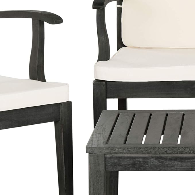 SAFAVIEH Outdoor Collection Fresno Dark Slate Grey and Beige 4Pc Outdoor Living Set